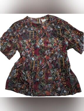 Vintage Caviar Patchwork Blouse 2X Whimsigoth Art to Wear Short Sleeve Tunic Top